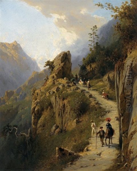 Alpenlandischer Gebirgspas Oil Painting by Karl Girardet