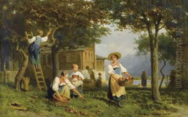 La Recolte Des Pommes Oil Painting by Karl Girardet