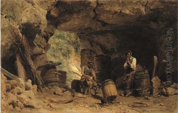 Schmiede In Felsenhohle Oil Painting by Karl Girardet