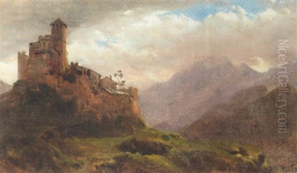 Landschaft Mit Burg Oil Painting by Karl Girardet