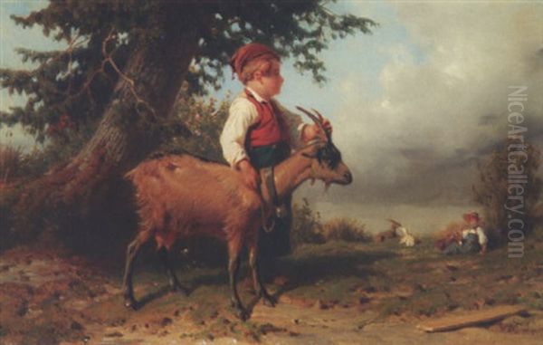 Jean-paul Et Biquette Oil Painting by Karl Girardet