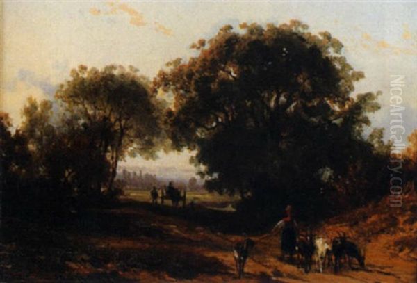 Landschaft Mit Ziegenhirtin Oil Painting by Karl Girardet