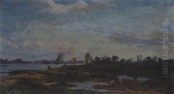 Belebtes Flussdelta Oil Painting by Karl Girardet