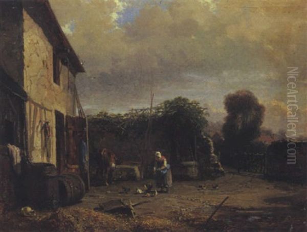 Sommerliche Bauernhofszene Oil Painting by Karl Girardet