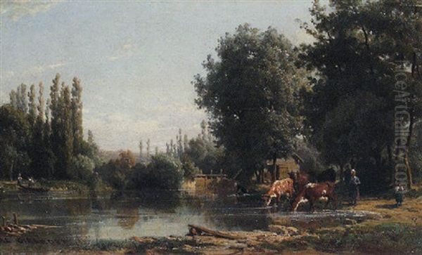 Sommerliche Flusslandschaft Oil Painting by Karl Girardet