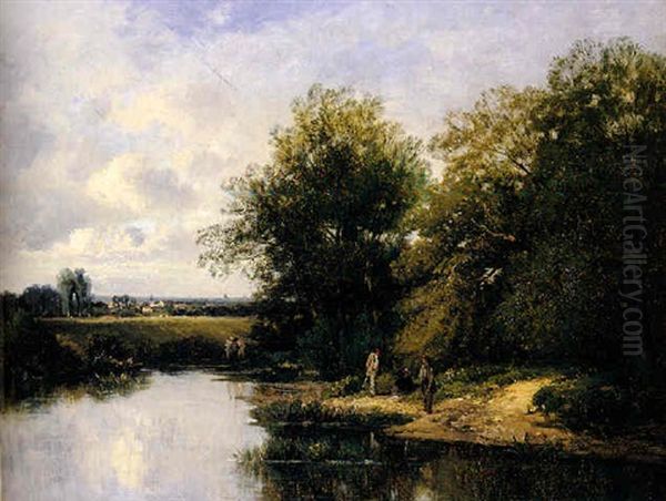 Sommerlandschaft Mit Anglern Oil Painting by Karl Girardet