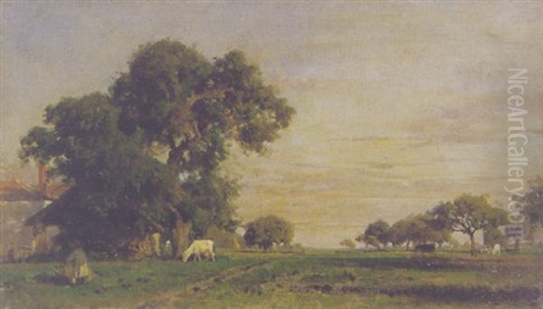 Sommerlandschaft Mit Bauernhof Oil Painting by Karl Girardet