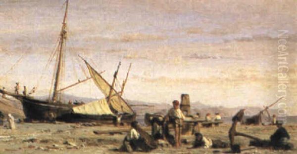 Figures On A Beach Oil Painting by Karl Girardet