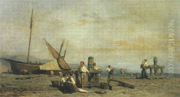 Strandansicht Mit Figurenstaffage Oil Painting by Karl Girardet