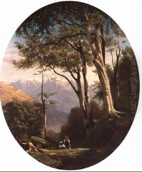 Landschaft Mit Figurenstaffage Oil Painting by Karl Girardet