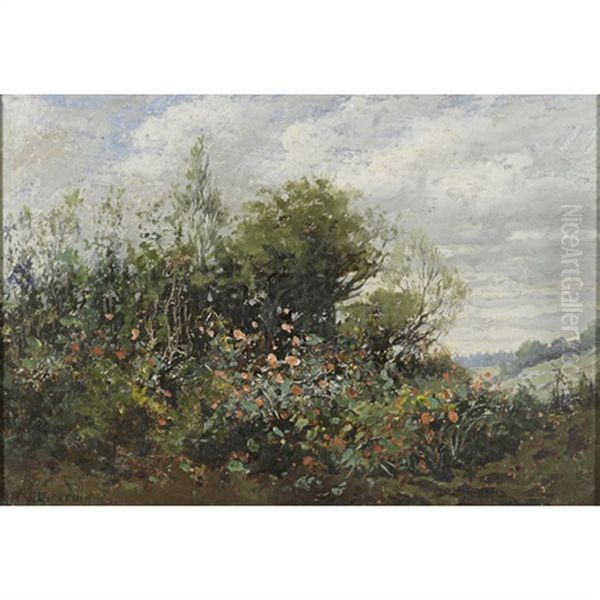 A Landscape With Flowers Oil Painting by Frank Joseph Girardin