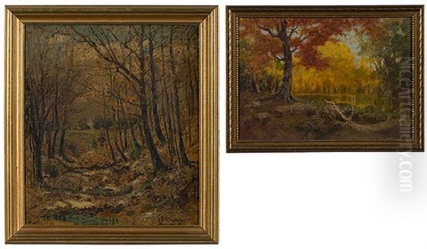 Autumn Landscape (+ Another, Oil On Canvas, Lrgr; 2 Works) Oil Painting by Frank Joseph Girardin