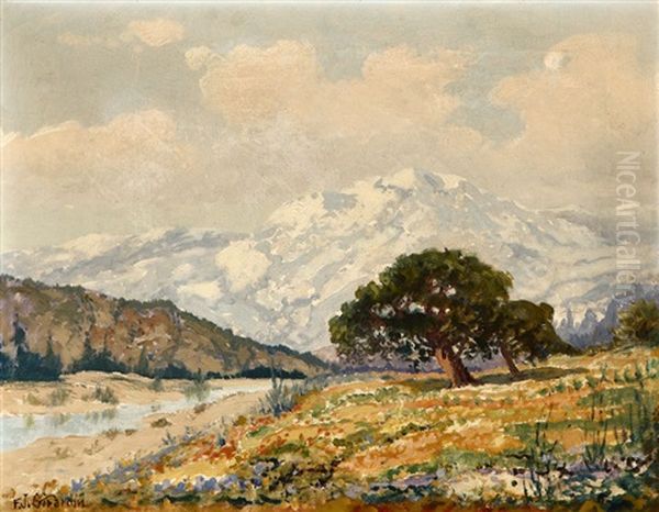 San Gabriel Valley In Spring Time - Wild Poppies And Lupine Oil Painting by Frank Joseph Girardin