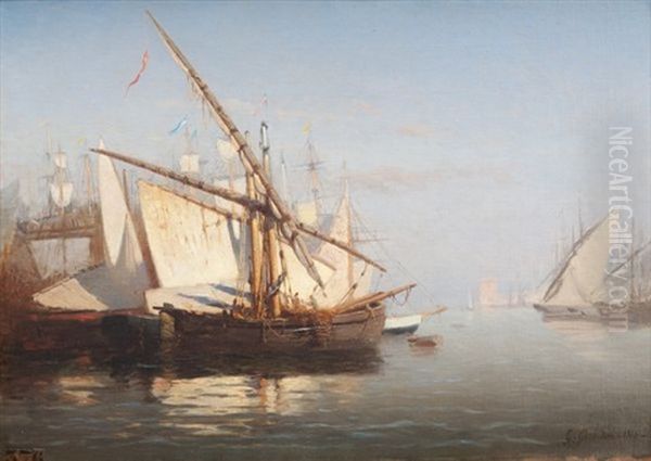 Voiliers Dans Le Port De Marseille Oil Painting by Pierre-Gustave Girardon