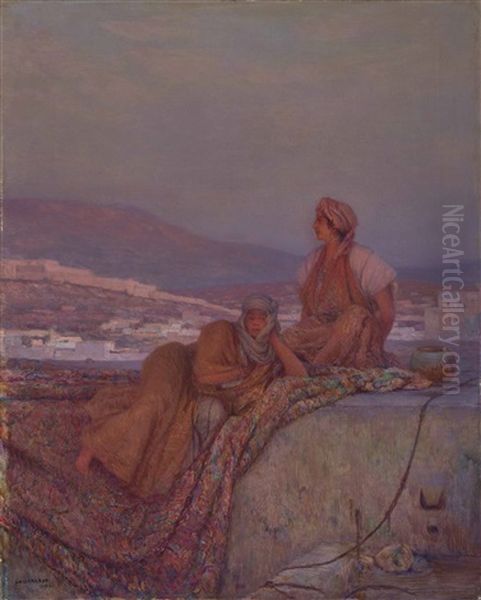 Ladies On The Terrace At Sunset Oil Painting by Louis Auguste Girardot