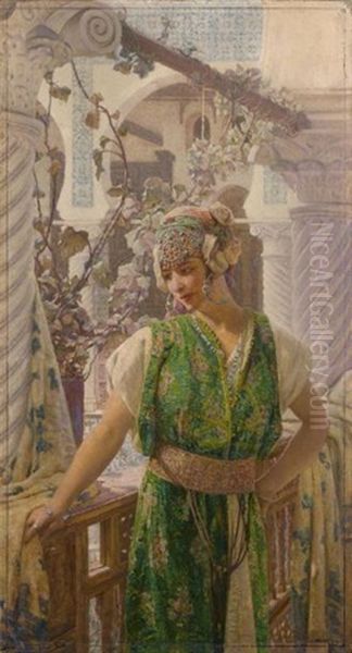 Elegante Sur Une Terrasse En Algerie, 1926 Oil Painting by Louis Auguste Girardot