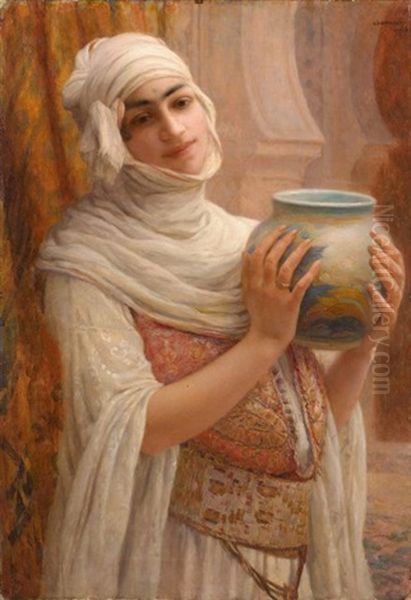 Jeune Femme Au Vase Oil Painting by Louis Auguste Girardot