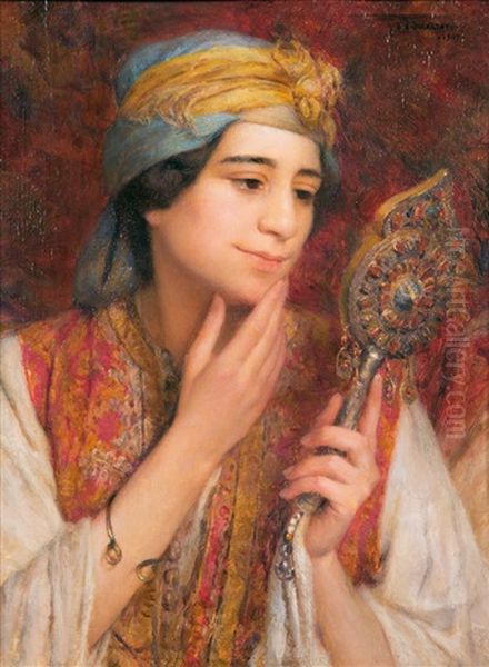 Jeune Orientale Au Miroir Oil Painting by Louis Auguste Girardot