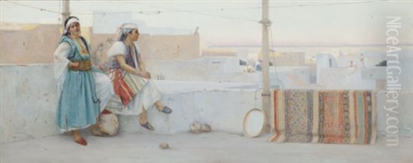 Femmes A La Terrasse, Tanger Oil Painting by Louis Auguste Girardot