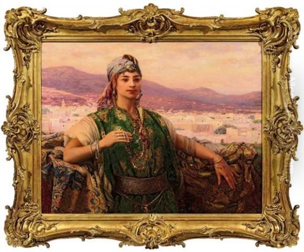 Jeune Fille Sur La Terrasse Devant Tetouan Oil Painting by Louis Auguste Girardot