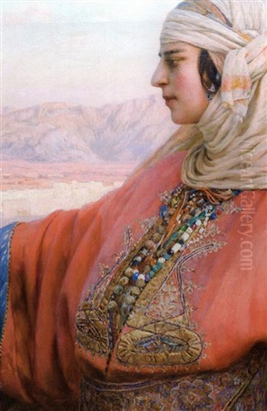 Jeune Femme Sur Les Toits De Tetouan Oil Painting by Louis Auguste Girardot