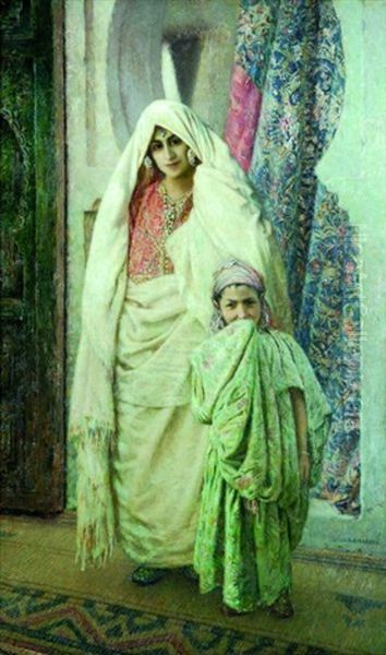 Femme Du Maroc Et Sa Fille Oil Painting by Louis Auguste Girardot