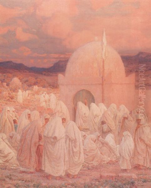 Arab Women Outside A Mosque Oil Painting by Louis Auguste Girardot