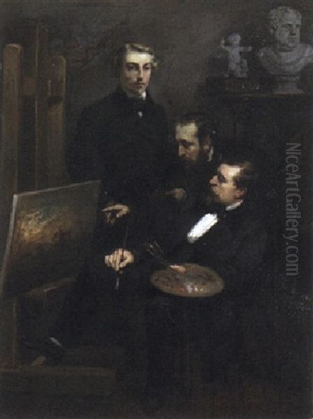 Portrait Of Charles-emile Jacque, Jean-francois-millet And Narcisse-virgile Diaz De La Pena Oil Painting by Henri Emile Giraud