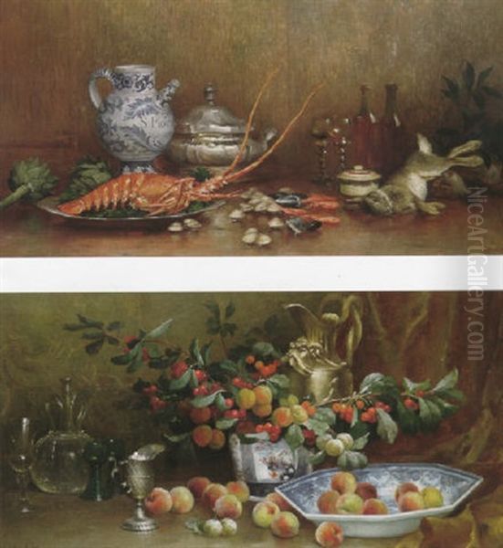 Still Life Of A Lobster On A Plate With A Hare, Artichokes And Other Objects Oil Painting by Jules Giraud