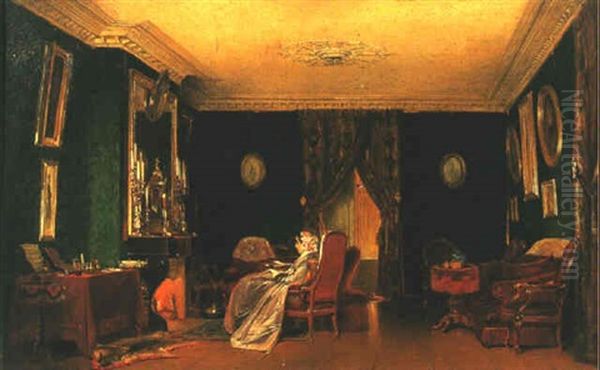 Portrait De Marie De Revigaud, Baronne De Serlay, Dans Son Salon Du 89 Rue De Grenelle Oil Painting by Sebastien Charles Giraud