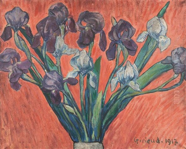 Iris Sur Fond Rouge Oil Painting by Pierre Paul Girieud