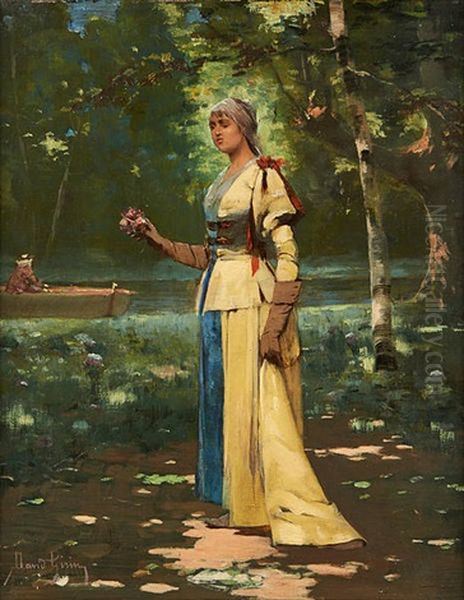 Jeune Femme Au Bord De La Riviere Oil Painting by David Eugene Girin