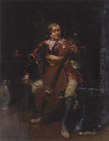 Cellospieler Oil Painting by David Eugene Girin