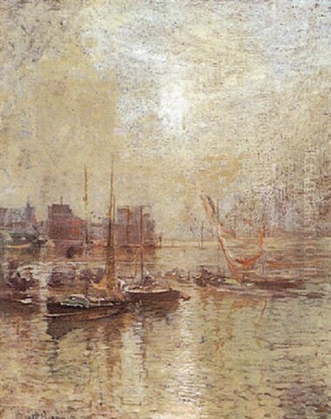 Soleil D'hiver Sur Le Port De Marseille Oil Painting by David Eugene Girin