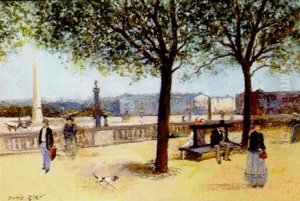 Le Jardin Des Tuileries Avec Vue Sur La Concorde Oil Painting by David Eugene Girin