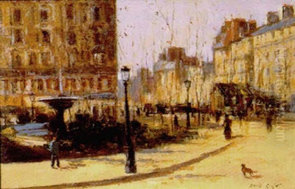 Une Place Parisienne Oil Painting by David Eugene Girin