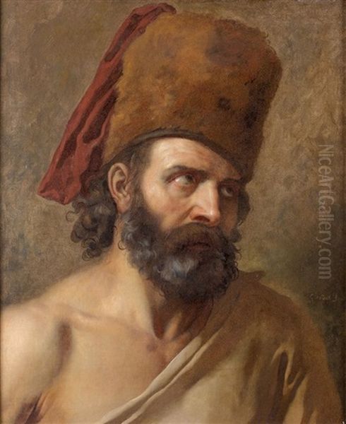 Homme Barbu Au Bonnet D'ourson Oil Painting by Anne-Louis Girodet de Roucy-Trioson