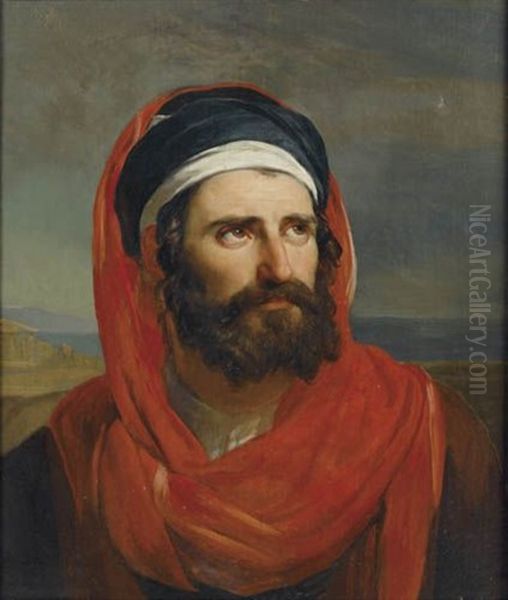 Homme En Buste A La Draperie Rouge Oil Painting by Anne-Louis Girodet de Roucy-Trioson