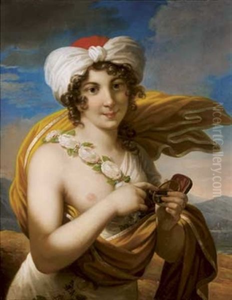 Portrait De Femme Au Turban Oil Painting by Anne-Louis Girodet de Roucy-Trioson