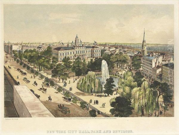 New York City Hall, Park And Environs (d. 569) Oil Painting by John Bachmann