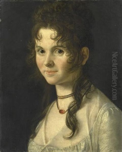 Portrait De Femme En Buste Portant Un Collier Oil Painting by Anne-Louis Girodet de Roucy-Trioson