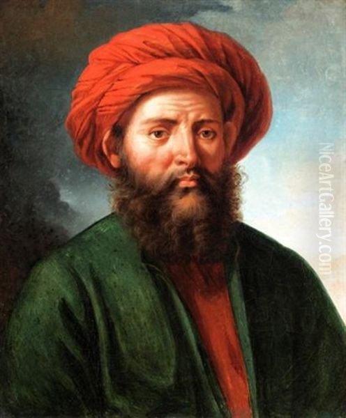 Portrait Of A Man, Bust Length, Wearing A Red Turban by Anne-Louis Girodet de Roucy-Trioson