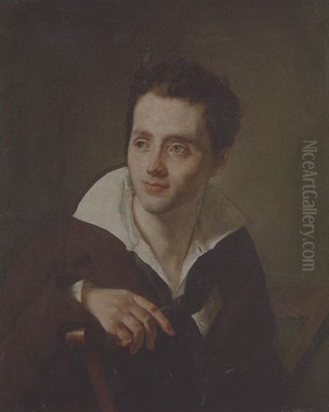 Portrait Of A Young Man In A White Shirt And Brown Coat Oil Painting by Anne-Louis Girodet de Roucy-Trioson