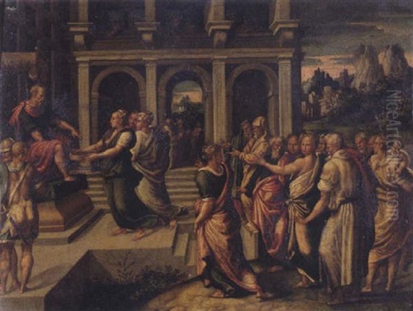 The Vestal Virgin Tuccia Presenting Herself At The Temple Oil Painting by  Girolamo da Carpi