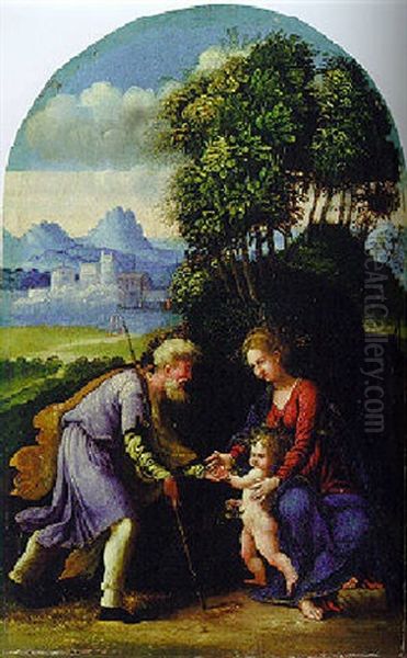 The Rest On The Flight To Egypt Oil Painting by  Girolamo da Carpi