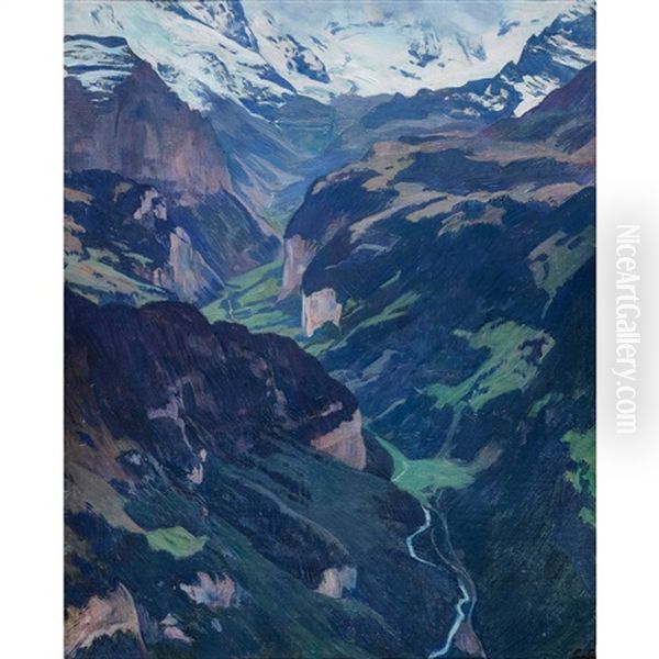 Das Lauterbrunnental Oil Painting by Charles Giron