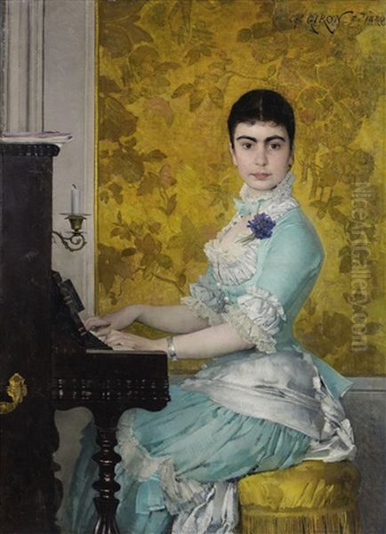 Jeune Femme Au Piano Oil Painting by Charles Giron