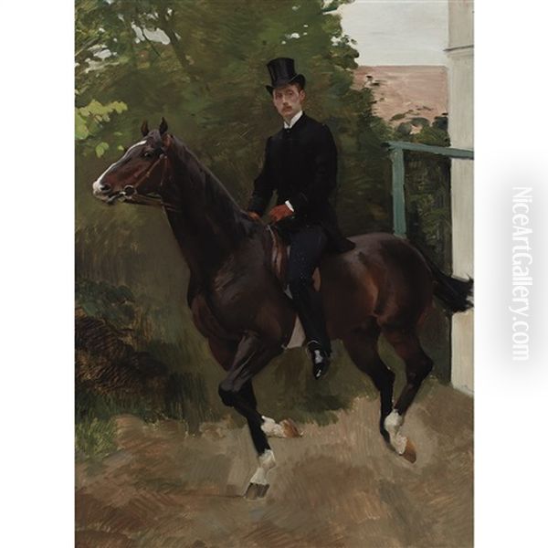 Portrait Of H. De La Rochefoucauld On Horseback Oil Painting by Charles Giron