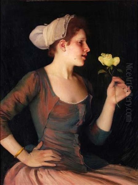 Junge Frau Mit Rose Oil Painting by Charles Giron