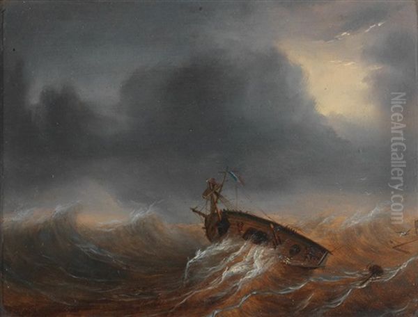 Shipwrecked On The High Seas Oil Painting by Jean-Antoine-Theodore Giroust